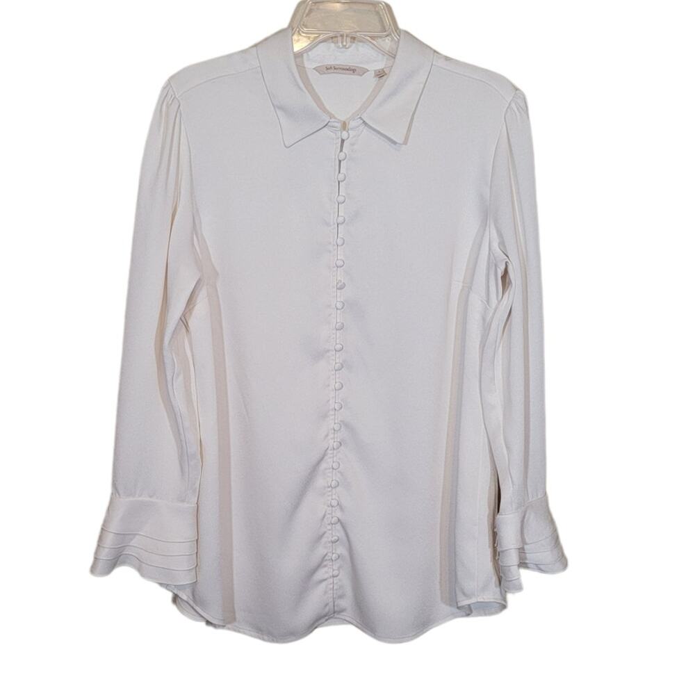 Soft Surroundings Women's Button Up Shirt Top Long Sleeves Collared White Large